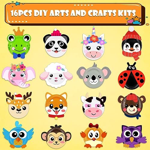 16 Pack Animal Paper Plate Craft Kit for Kids