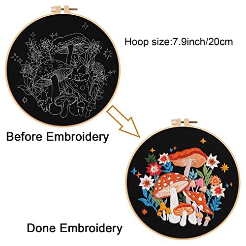 Beginner Mushroom Embroidery Kit - Starry Night Design