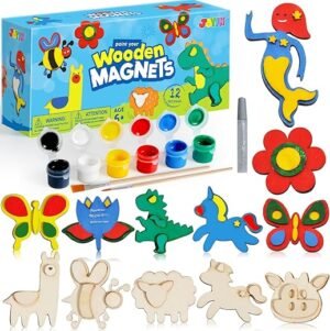 JOYIN 12-Pc DIY Wooden Magnets Craft Kit for Kids