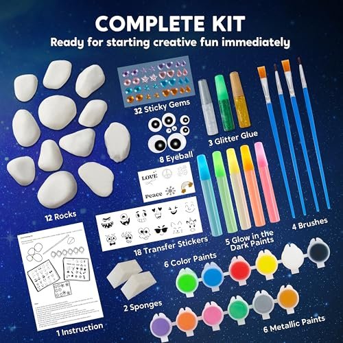 JOYIN Glow-in-the-Dark Rock Painting Kit for Kids