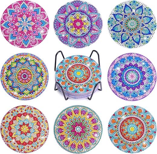 Sparkling Mandala Diamond Art Coaster Kit - 8 Pcs