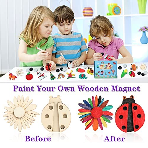 Worgree DIY Wooden Magnets Craft Kit for Kids