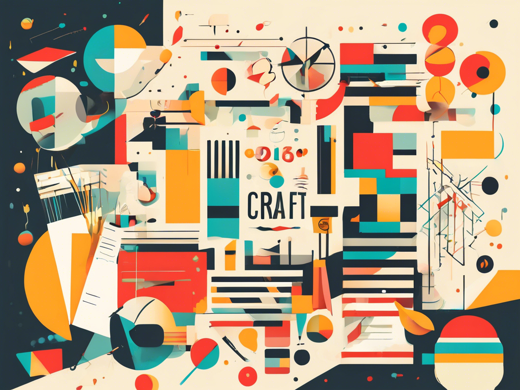 A colorful abstract illustration featuring geometric shapes and forms, including circles, rectangles, and lines, with the word "CRAFT" in the center.