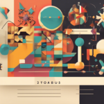 A vibrant, abstract graphic composed of colorful geometric shapes and patterns. The image features a mix of spheres, triangles, and cubes with the characters "2TOABUS" at the bottom center.